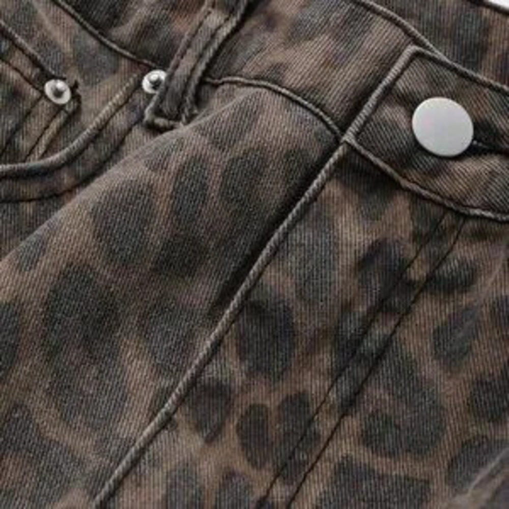 Coffee Brown Casual Women's Loose Leopard Print Cotton Pants - Picture 8 of 9